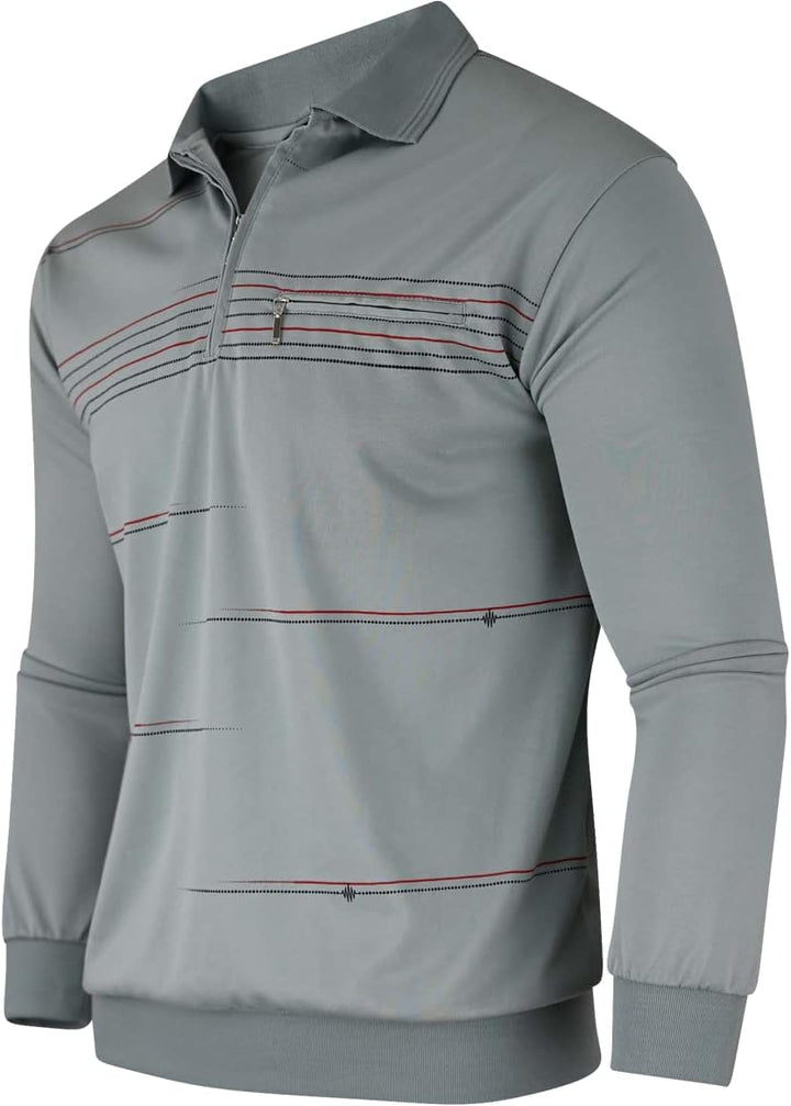 Soltice Herren Langarm Poloshirt mit Brusttasche, Polohemd mit kariert, Gestreiftem Kragen, Blousons