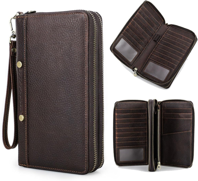 CONTACTS Herren Clutch Handtasche RFID-Schutz,Vollnarbenleder Reissverschluss-Passport Wallet,Busine