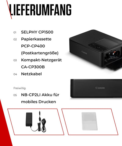 Canon SELPHY CP1500 Mini Fotodrucker mobil tragbar unterwegs (bis Postkartengrösse 10x15cm, WLAN, ka