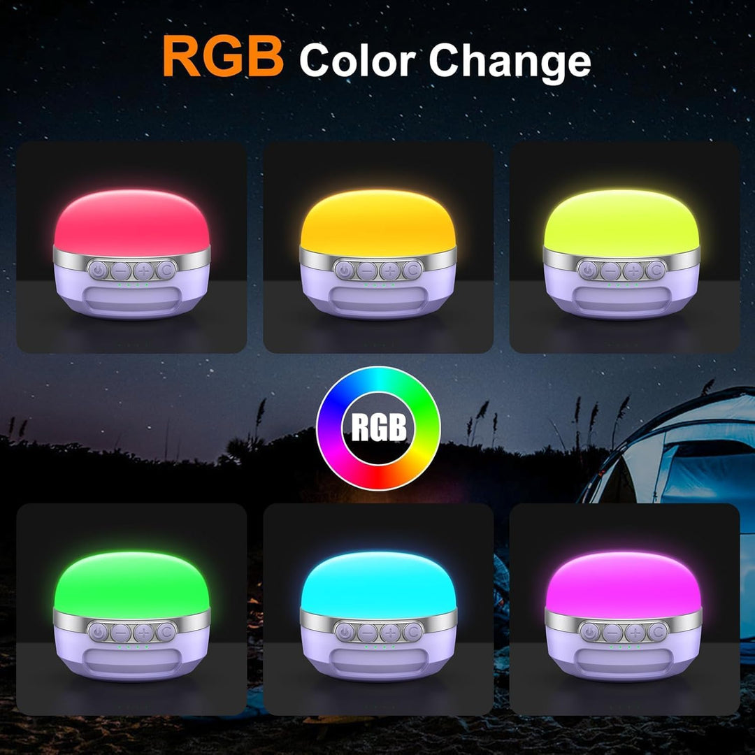 LED Campinglampe, 10400mAh Akku Aufladbar RGB Farblichtwechsel, Stufenlos Dimmbare, Magnetische Camp