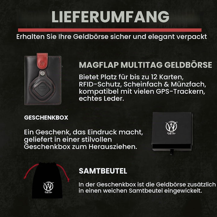 Will Fire® MagFlap® MultiTag | Airtag Android Wallet für Samsung Galaxy Smart Tag + Tile Chipolo ATU