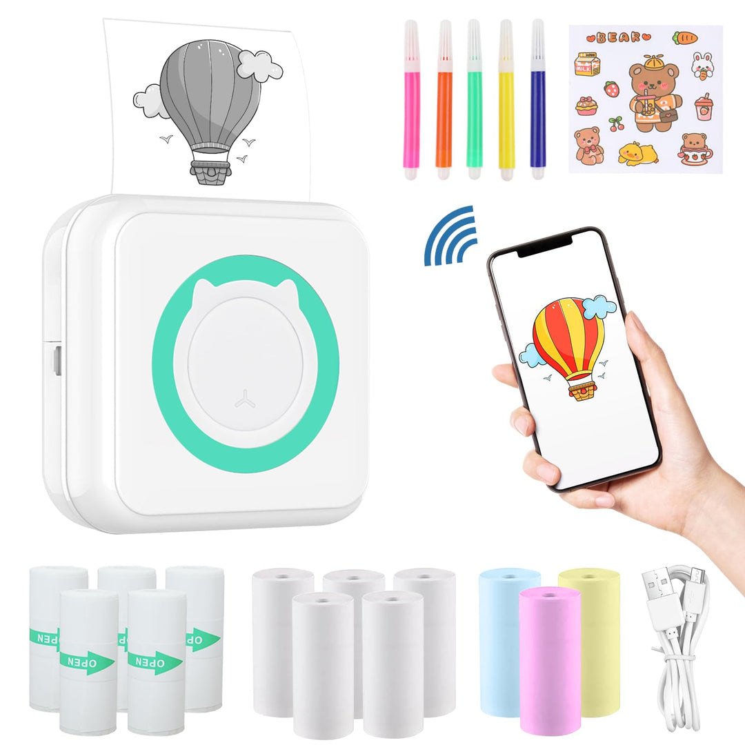 ZAKVOP Mini drucker 300DPI, Mini drucker Aufkleber, Mini drucker für Smartphone, Bluetooth tragbarer