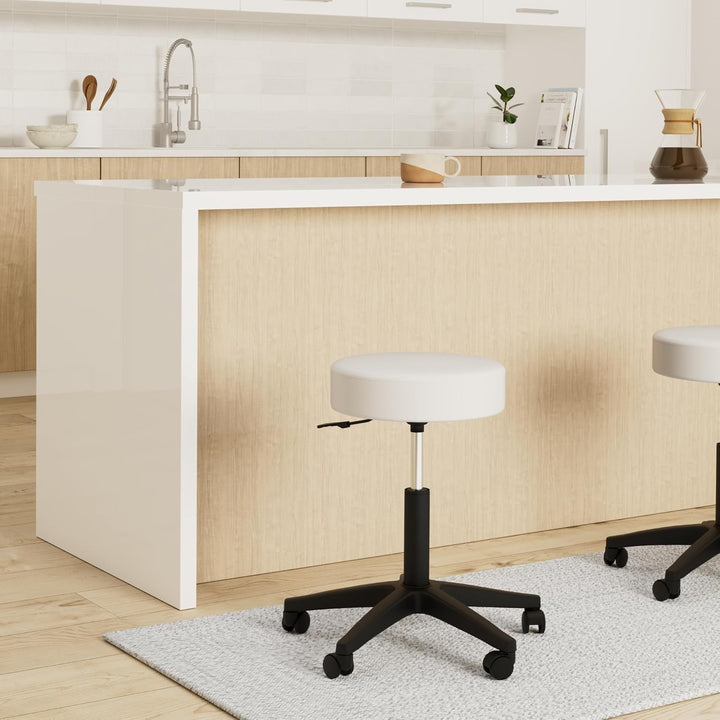 TRESKO Rollhocker höhenverstellbar Weiss bis 150 kg | Hocker Drehhocker 10 cm Dicke Polsterung 47-60
