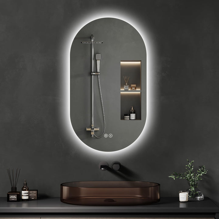 Badspiegel mit Beleuchtung 50x90cm: LED-Badezimmerspiegel Oval Badezimmer Spiegel mit Beschlagfrei,