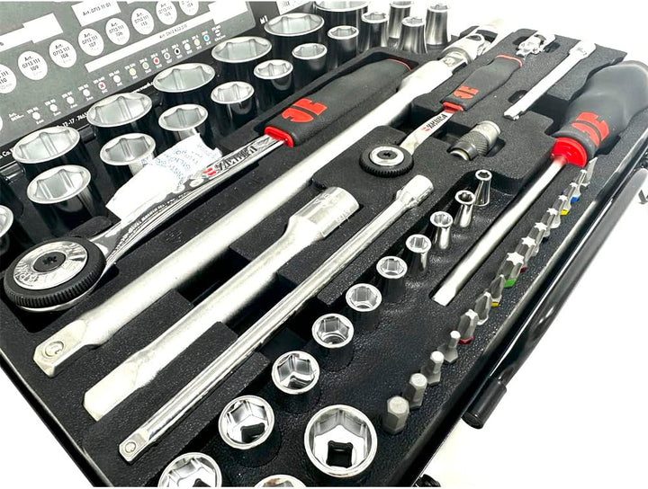 Würth Zebra Steckschlüssel 1/4 + 1/2 Zoll Sortiment 6-kant 56 Teile in Metallkassette Single, Single