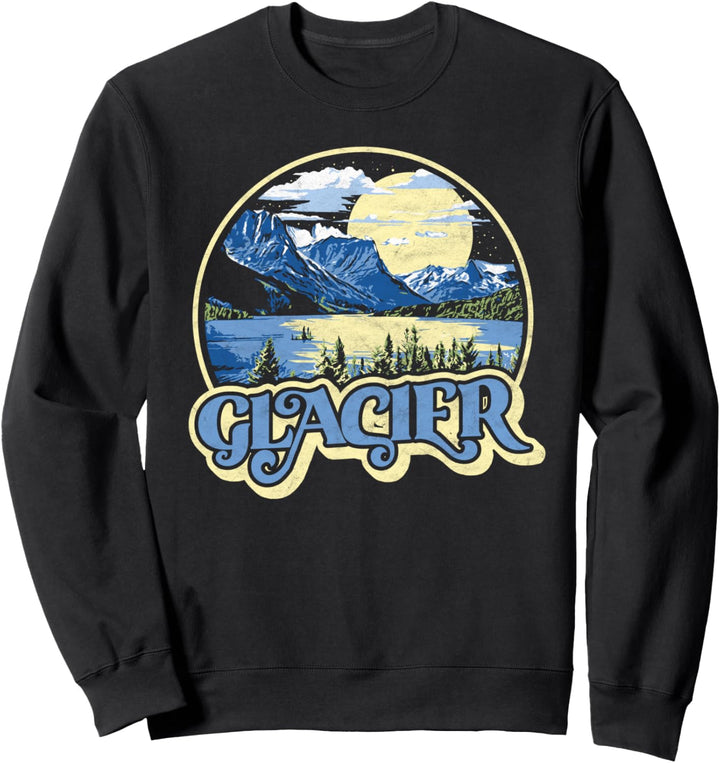 Glacier National Park Vintage Distressed Retro 80s Sketch Sweatshirt