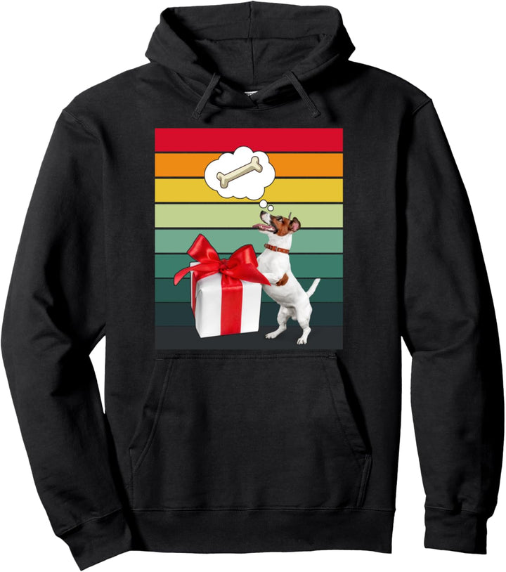 Jack Russel niedlicher Weihnachts-Hundeknochen im Retro-Stil Pullover Hoodie