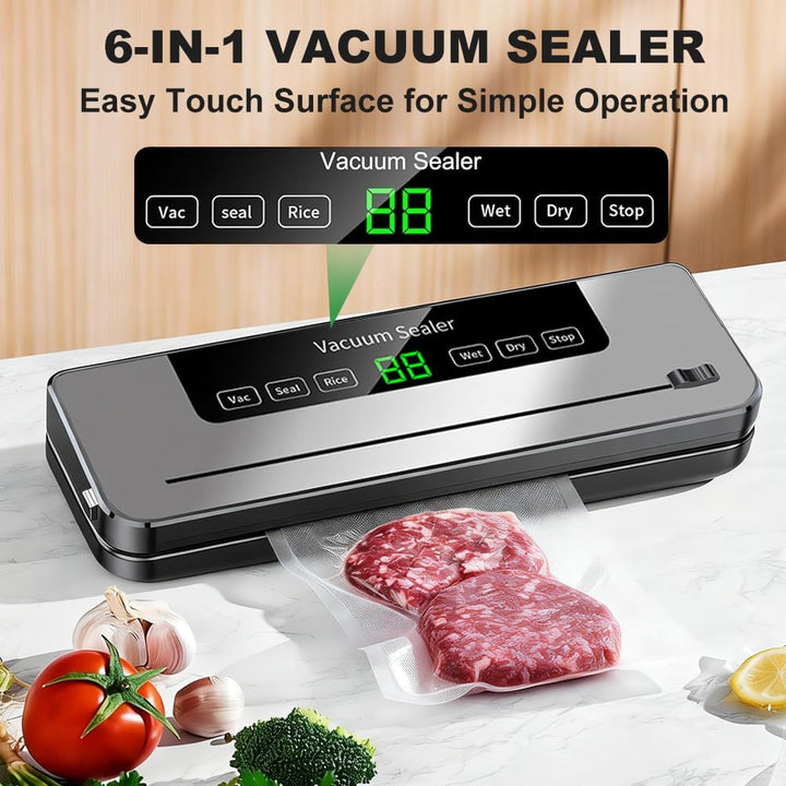 Vakuumiergerät 5 in 1, Vakuumierer für Lebensmittel mit 50 Vakuumierbeutel, All-in-1 Vakuumierer für
