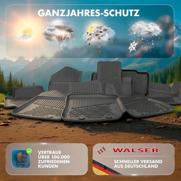 WALSER Kofferraumwanne &amp; Gummi Fussmatten Set für Mercedes-Benz GLC (X253) 06/2015-2023, 100% passge
