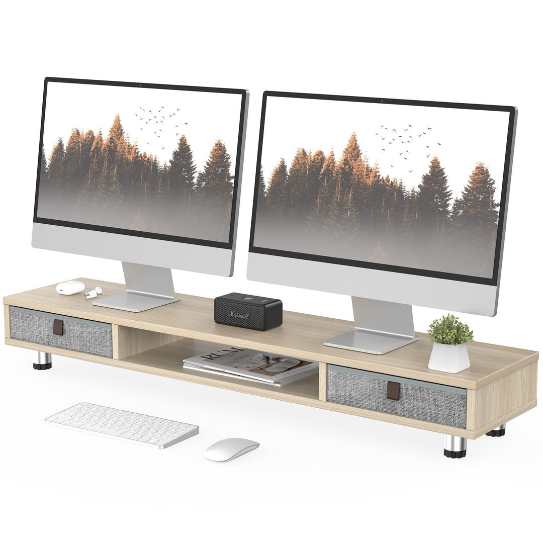 Fenge Dual Monitorständer mit 2 Schublade Grosser Bildschirmständer für PC Laptop TV, Höhenverstellb