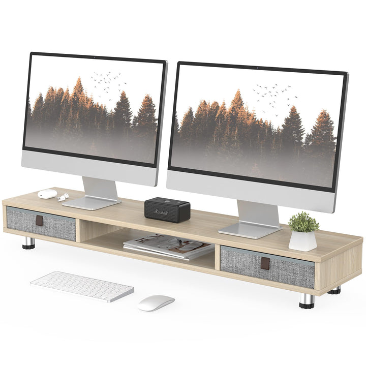 Fenge Dual Monitorständer mit 2 Schublade Grosser Bildschirmständer für PC Laptop TV, Höhenverstellb
