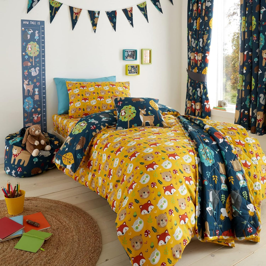 Happy Linen Company Wende-Bettwäsche-Set für Mädchen und Jungen, Marineblau, für Einzelbett, Wald, F