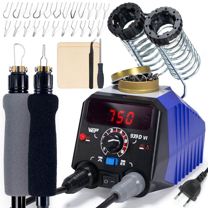 WEP 939D-VI Doppel-Stift-Holzbrenner set 250–750℃ mit A/B-Umschalter, 2 abnehmbaren Brandmalkolben,
