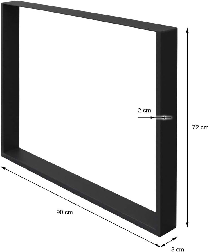 2X Tischbeine aus Vierkantprofilen, 90 x 72 cm, Schwarz, pulverbeschichtete Stahl, Industriedesign,