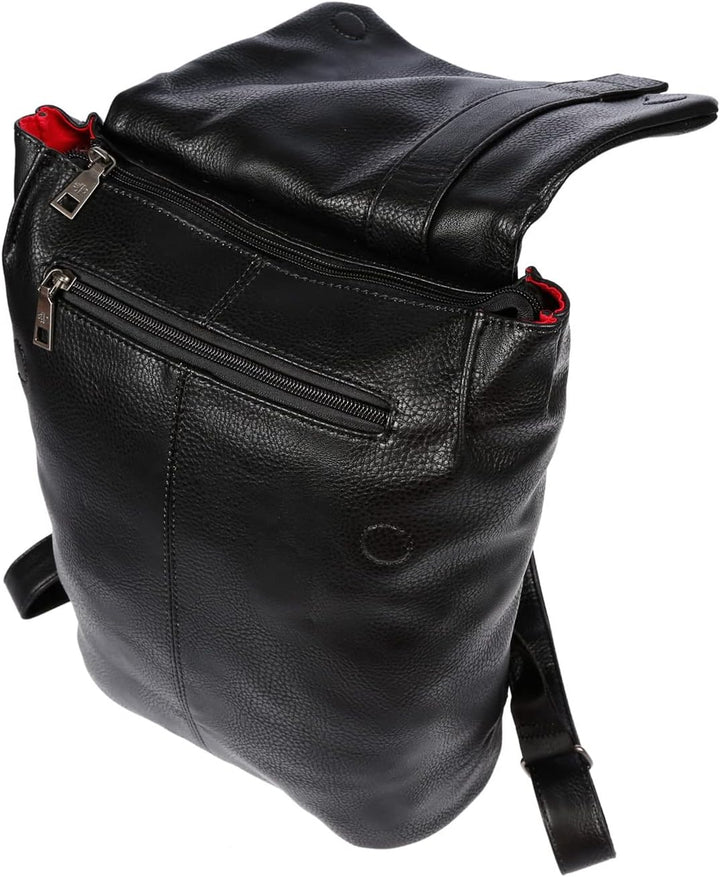 Christian Wippermann grosser Damen Rucksack Tasche in Leder Optik mit Laptopfach schwarz, Schwarz