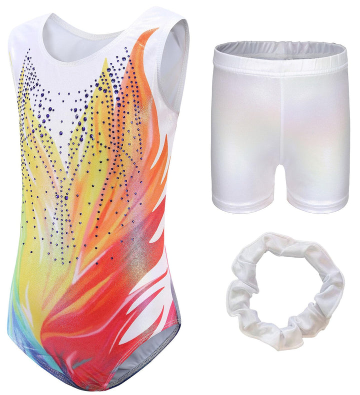 SEAUR Mädchen Turnanzug Turnshorts Haarband Set Kinder Turnen Trikot Shorts Gymnastik Ärmellos/Langa