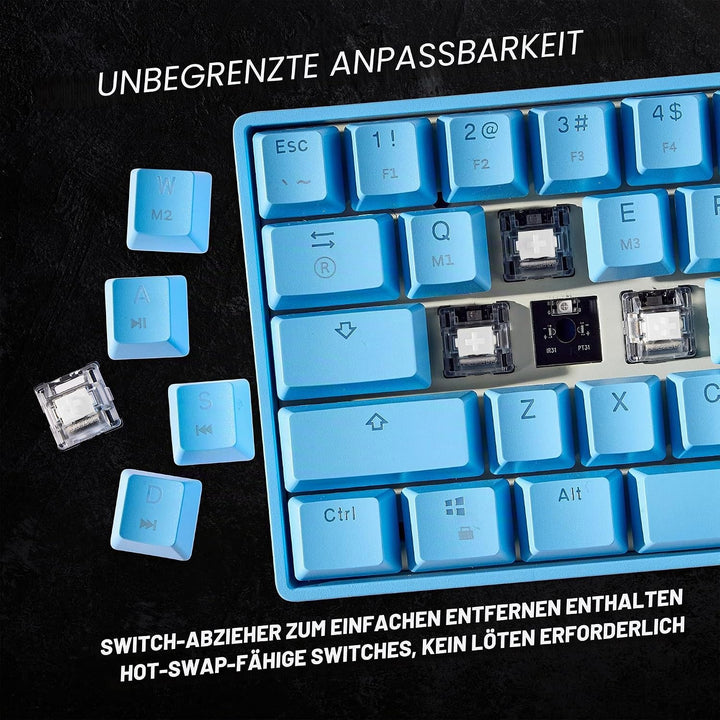 HK Gaming GK61 mechanische 60 Prozent Tastatur | 61 programmierbare Tasten mit RGB Beleuchtung | Kom