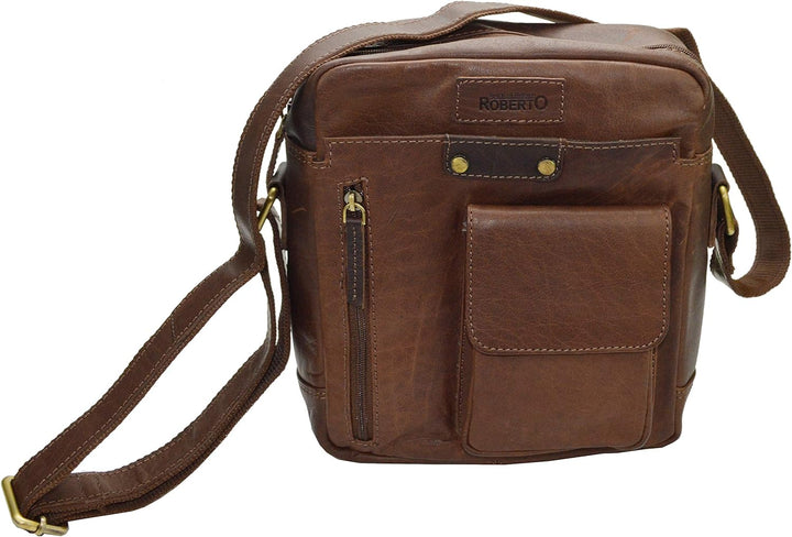 flevado Leder Schultertasche Umhängetasche Unisex Büffelleder Studitasche (dunkelbraun)
