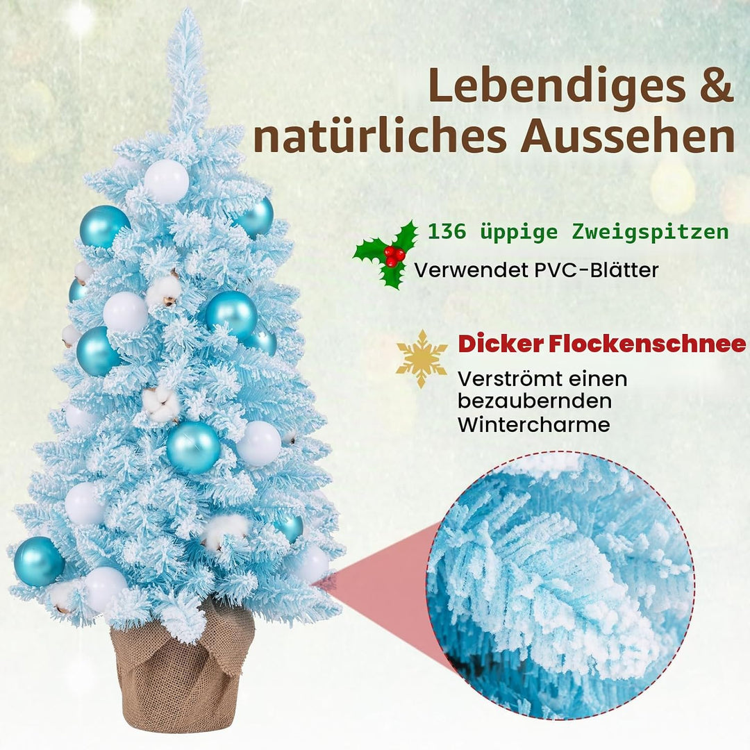 KOMFOTTEU 90 cm Künstlicher Weihnachtsbaum, Tisch Christbaum mit 24 dekorativen Kugelornamenten & 12