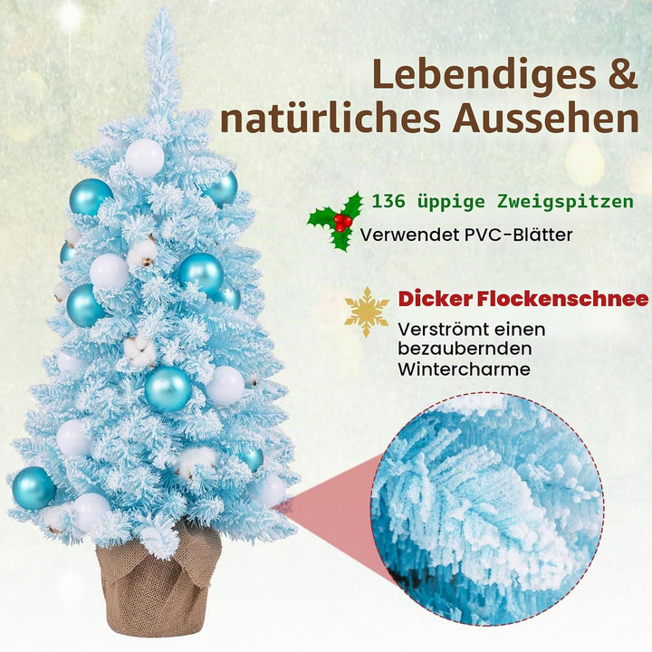 KOMFOTTEU 90 cm Künstlicher Weihnachtsbaum, Tisch Christbaum mit 24 dekorativen Kugelornamenten & 12