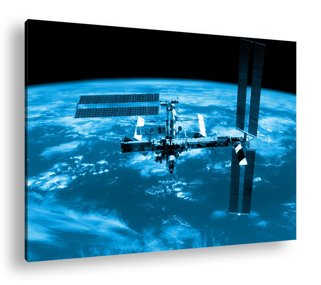 deyoli riesige Raumstation im Weltall Format 100x70 Effekt: Monocrome Blau als Leinwandbild, Motiv f