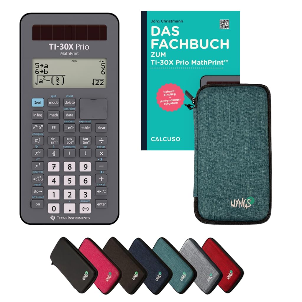 CALCUSO Standardpaket: TI-30X Prio MathPrint + WYNGS Schutztasche türkis + Fachbuch + Erweiterte Gar