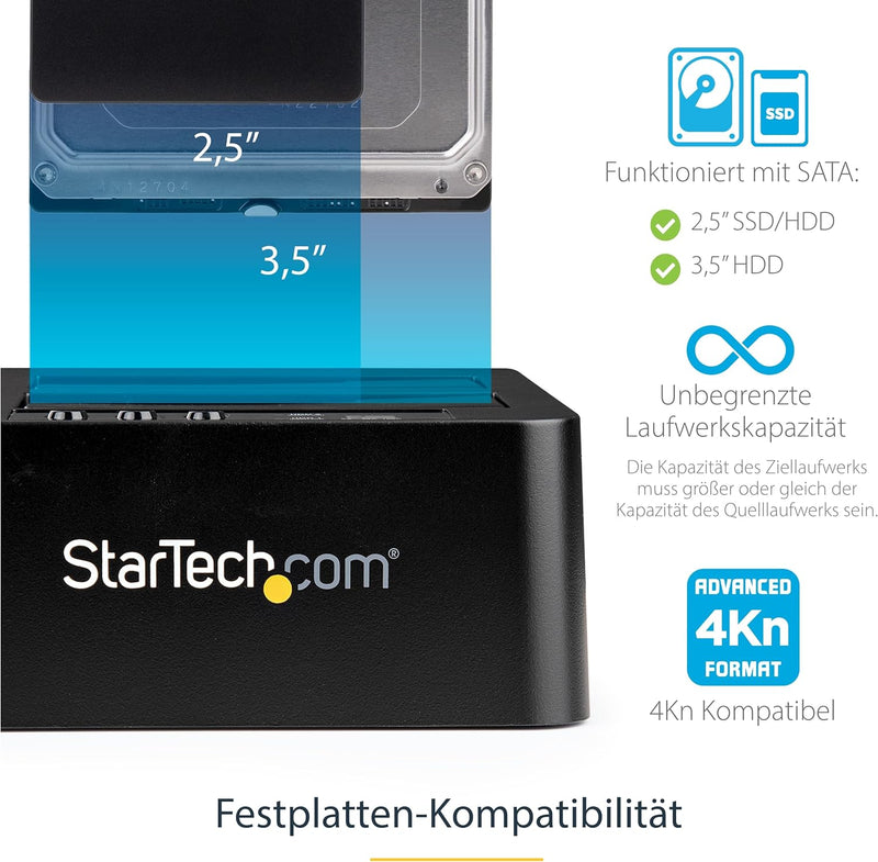 StarTech.com Dual-Bay Festplatten-Kopierer, Selbständiger USB 3.0 (5 Gbit/s) / eSATA auf 2.5/3.5" SA
