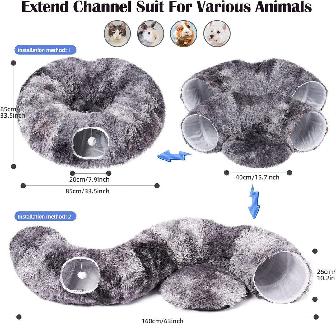 Odoland Katzentunnel grosse Katzenspielzeug mit Plüsch Katze Bett Katzentunnel mit Ball für Indoor K