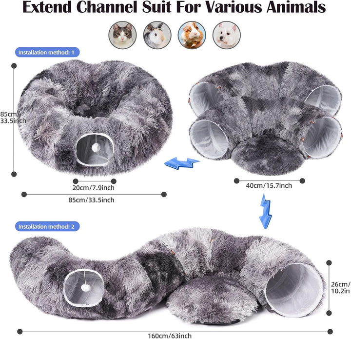 Odoland Katzentunnel grosse Katzenspielzeug mit Plüsch Katze Bett Katzentunnel mit Ball für Indoor K