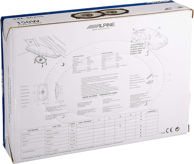 Alpine SXE-4625S - 10x15 cm (4x6 Zoll) 2-Wege Koaxiallautsprecher Single, Single