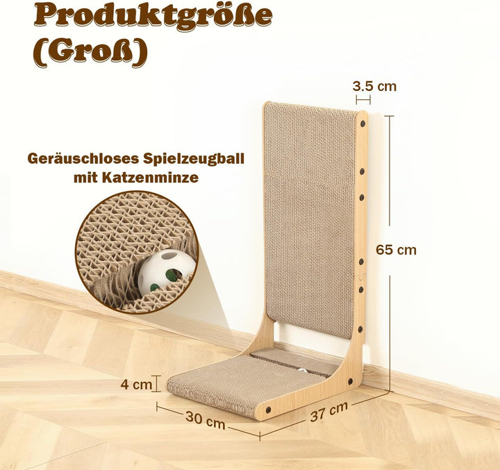 Zakkart 2er-Set Kratzbrett für Katzen, 65 cm Hoch - L-förmiger Karton-Kratzbaum für Innenräume, Krat