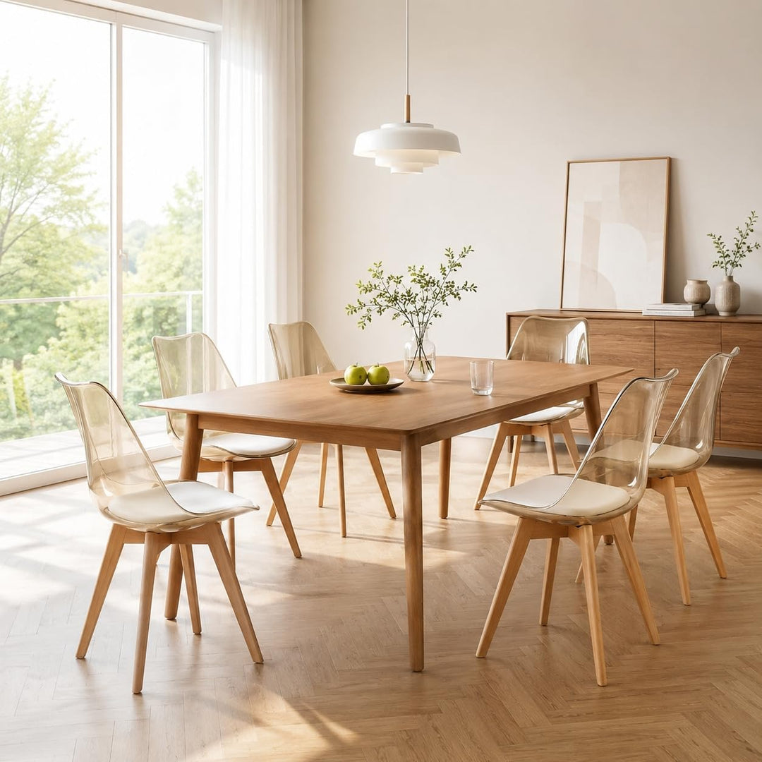EGGREE 6er-Set Skandinavische SGS-geprüfte Esszimmerstühle, 6 Braune Transparente Küchenstühle mit M