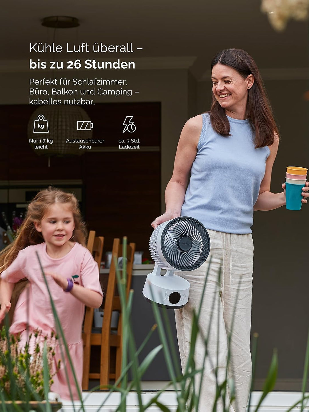 MeacoFan Sefte® 6 Tischventilator, 21 cm, austauschbarer Akku, bis zu 26 Std. Laufzeit, leise ab 22