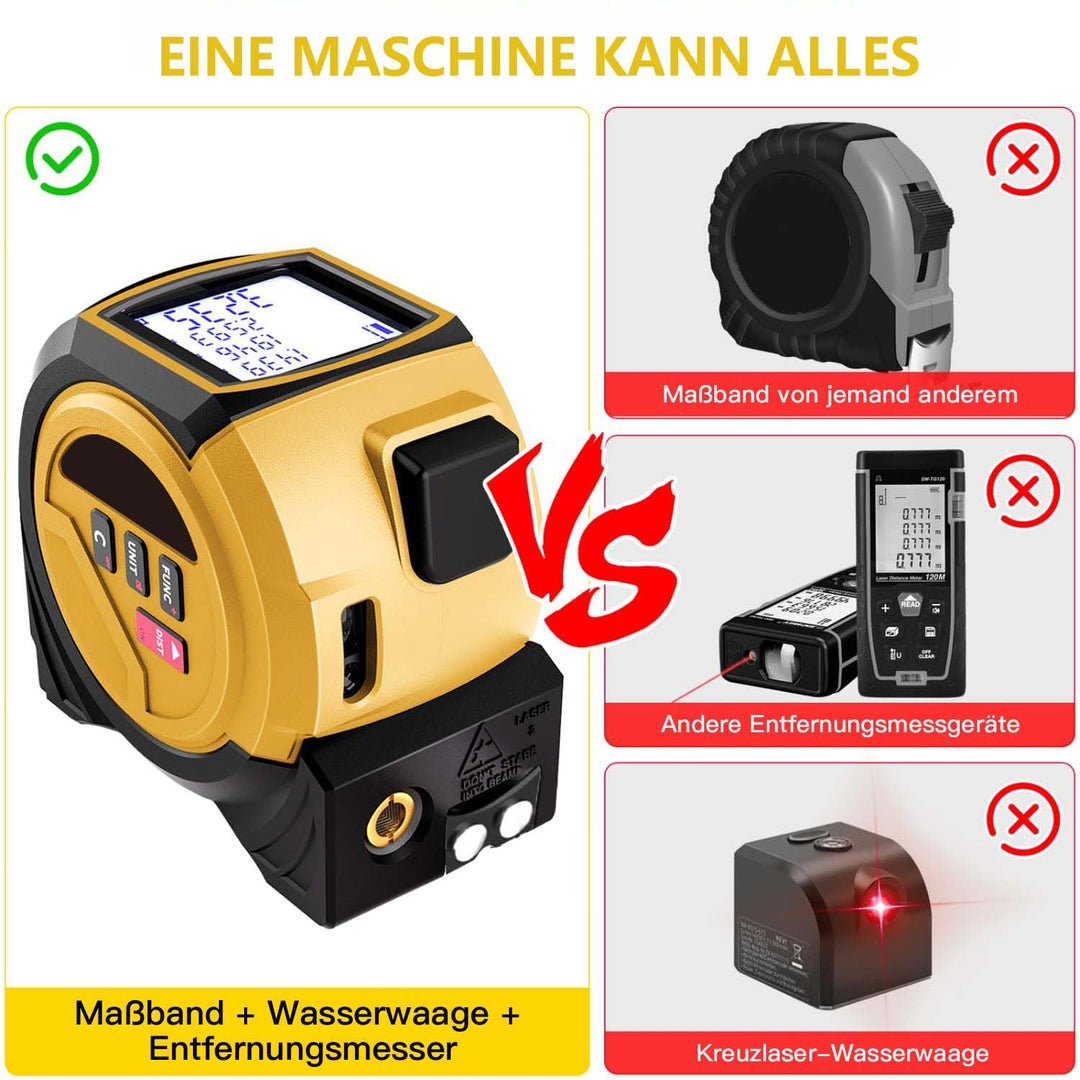 VOBOR 3-in-1 Laser Entfernungsmesser, 40m Digitales Massband mit Laser, Lasermessgerät mit LCD Hinte
