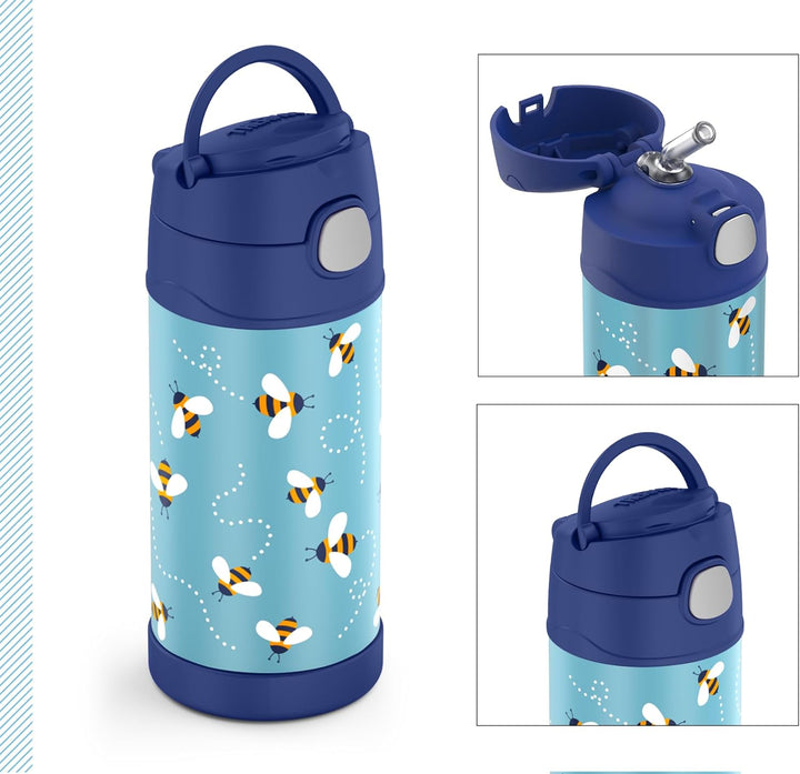 THERMOS kids FUNTAINER STRAW BOTTLE 0,35l, bees, Thermosflasche für Kinder aus Edelstahl, mit Strohh