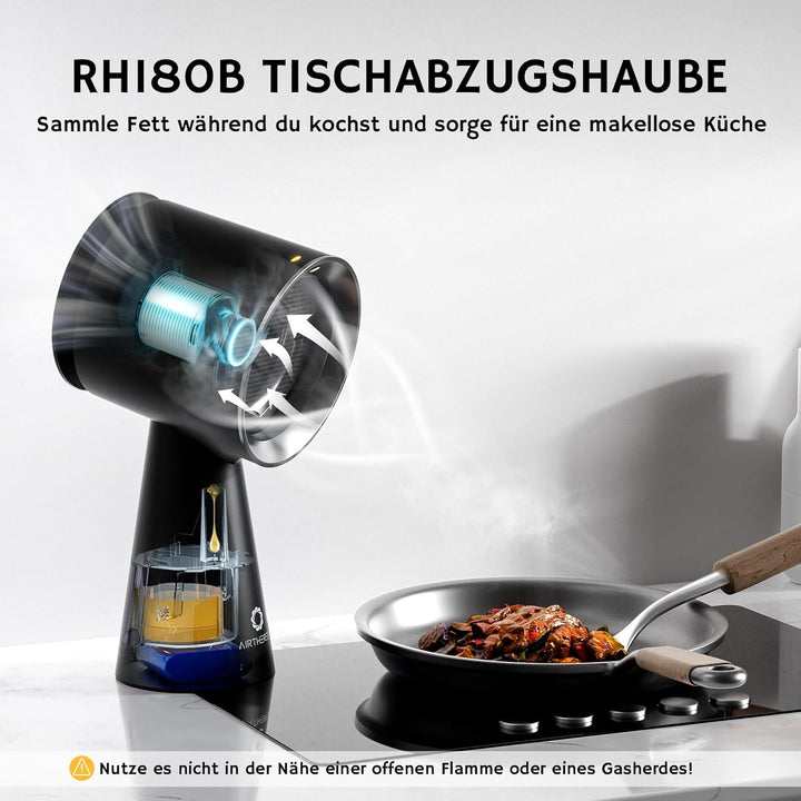 Airthereal Wiederaufladbare tragbare Dunstabzugshaube, Tisch-Dunstabzug mit Akku, 3 Lüftergeschwindi