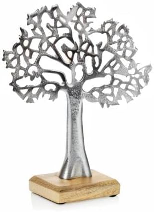com-four® Deko-Aufsteller Baum - Metall-Baum auf Holzsockel - Deko-Baum aus Metall zum Hinstellen -