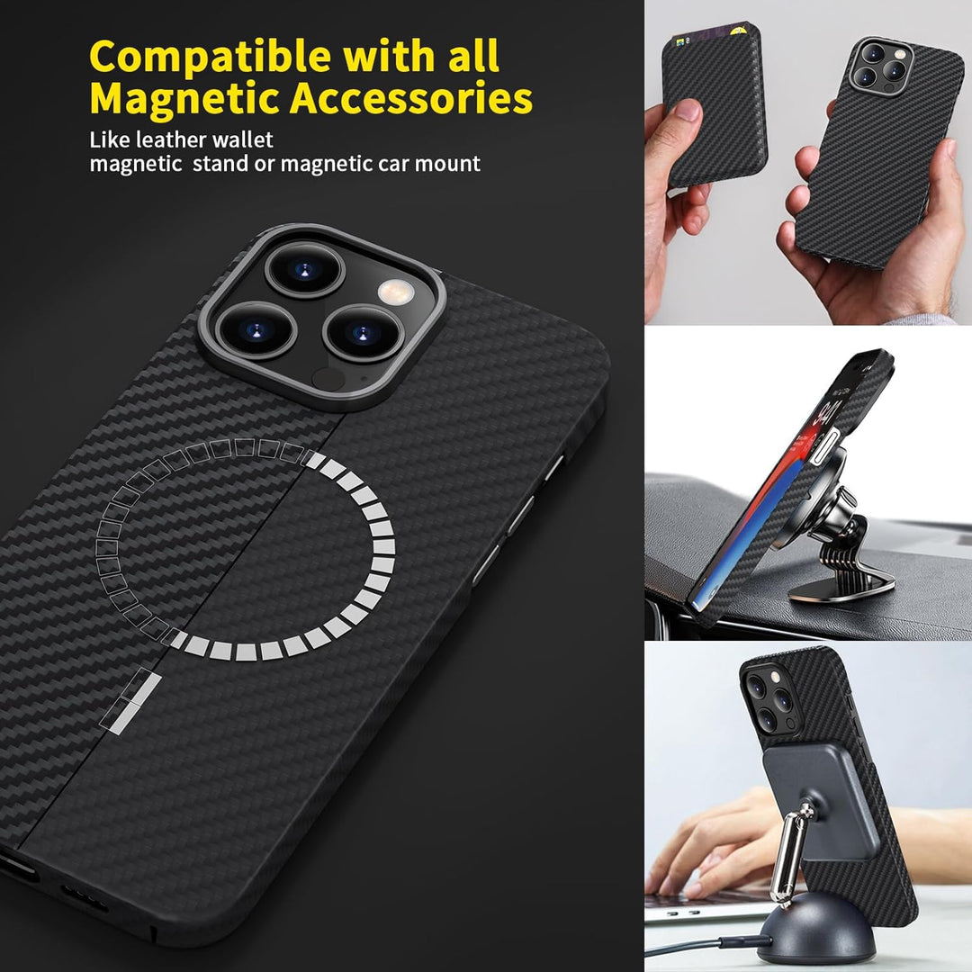 memumi Magnetische Carbon Hülle für iPhone 15 Pro Max, [Kompatibel mit Mag-Safe] 100% Aramidfaser Hü