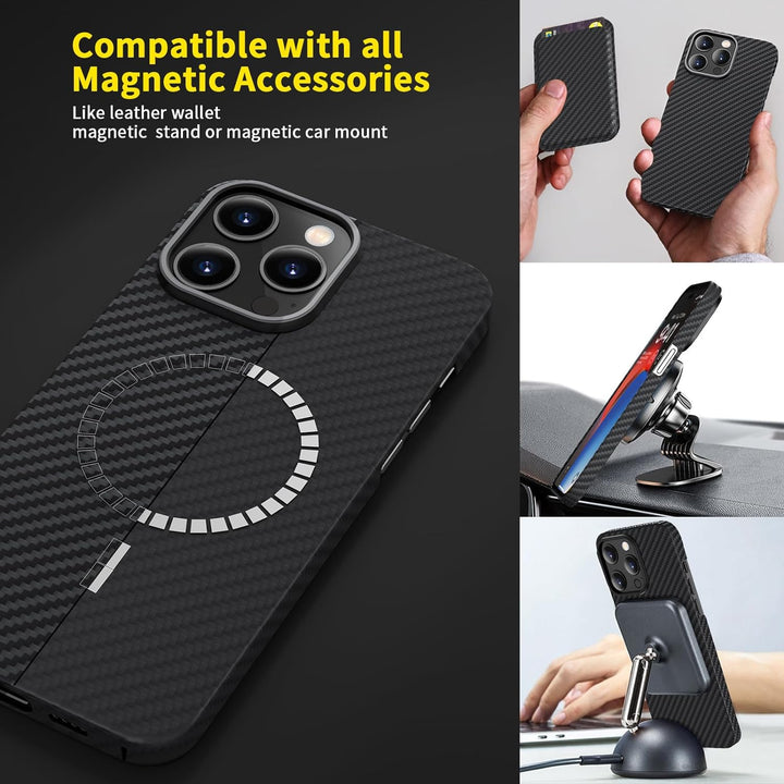 memumi Magnetische Carbon Hülle für iPhone 15 Pro Max, [Kompatibel mit Mag-Safe] 100% Aramidfaser Hü