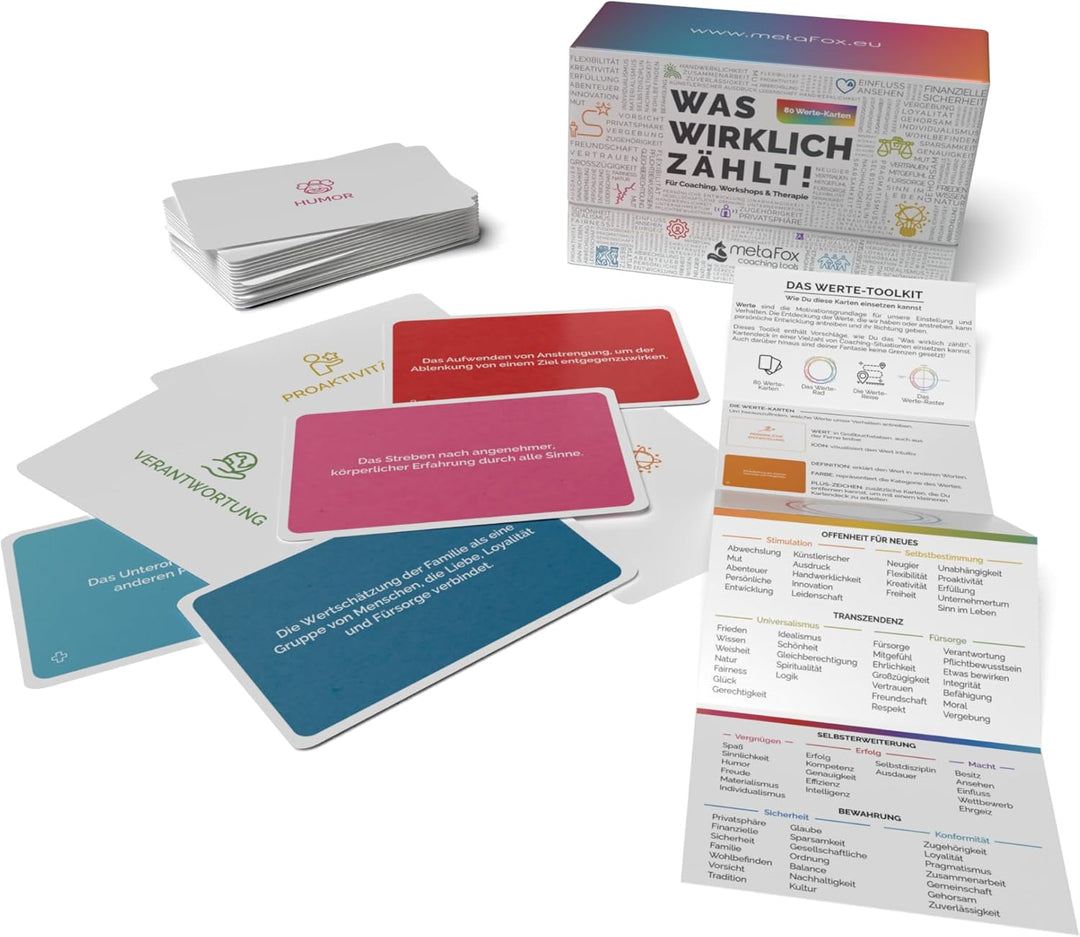 metaFox "Was wirklich zählt! - 80 Wertekarten für Coaching, Workshops & Therapie - Für Life Coaching