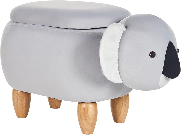 Hocker mit Stauraum für Kinder Tierform Samt helles Grau Holzbeine Modern Coala