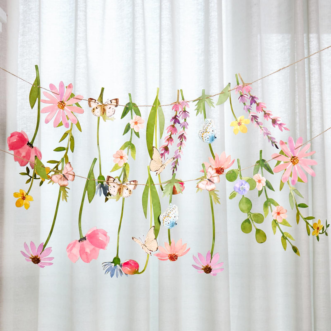 Easy Joy Blumengirlande,Papierblumen Deko,Pastell Gänseblümchen Banner mit Schmetterling,Zimmer Deko