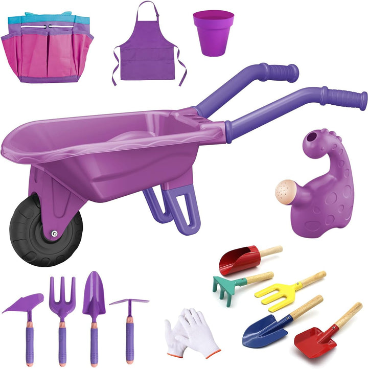 fisca 15 PCS Gartengeräte-Set für Kinder, Kleinkind-Gartenbauwerkzeug-Set Spielzeug mit Schubkarre,