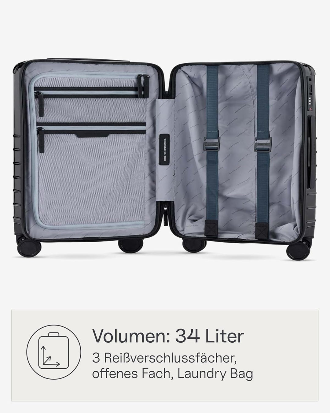 Kapten & Son Koffer Heathrow Essential Cabin All Black 34 L | Handgepäck Koffer 55 x 35 x 22 cm Schw