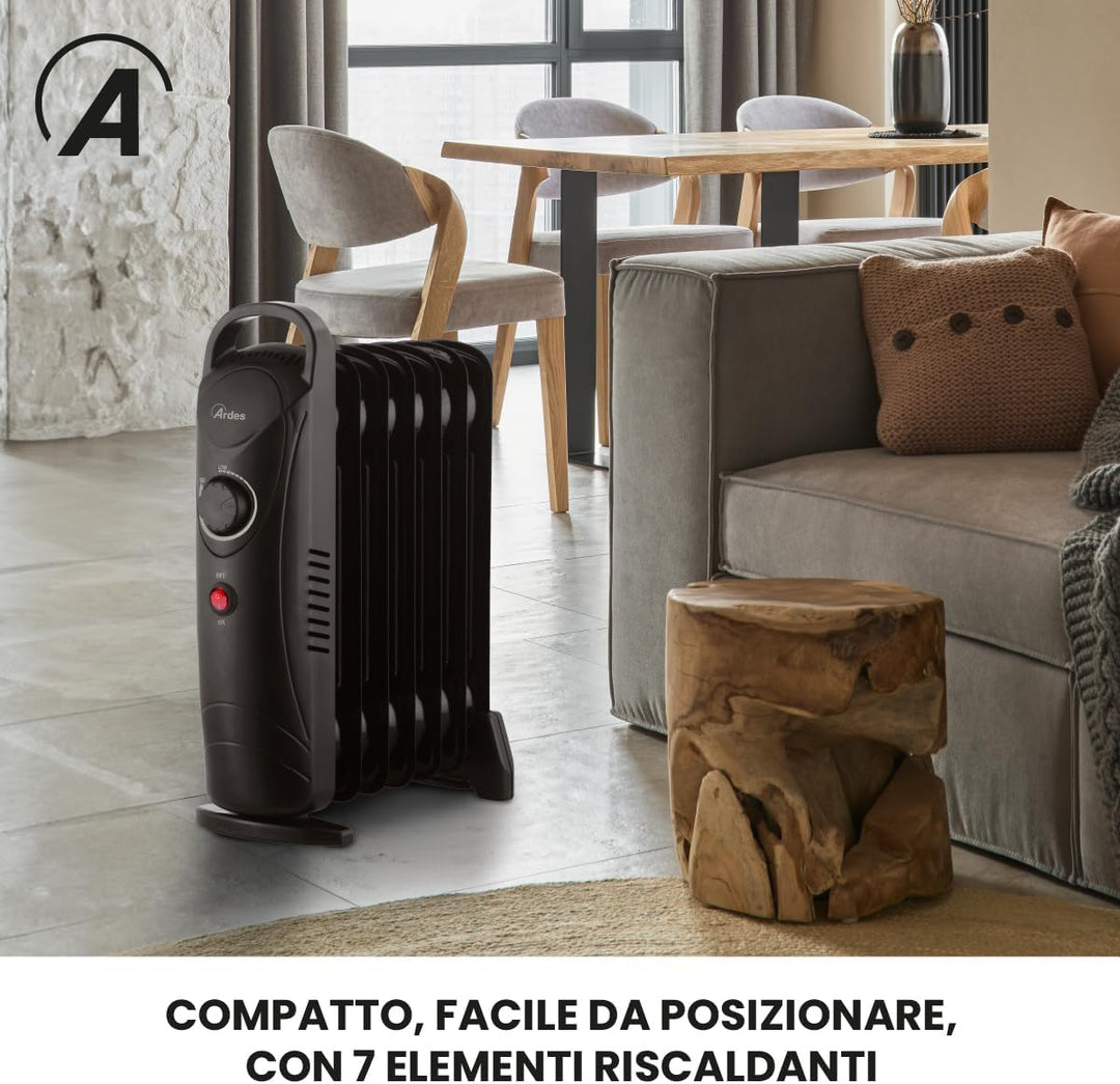 ARDES - AR4R07M2 OILO MINI2 800 W Mini-Elektro-Ölheizkörper, kompakter elektrischer Heizkörper mit g