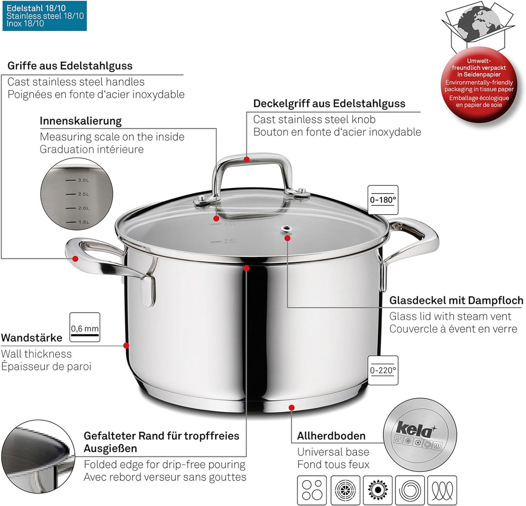 Kela 10175 Flavoria Fleischtopf, 18/8 Stainless Steel, 3.2 liters 3,2 l, 3,2 l