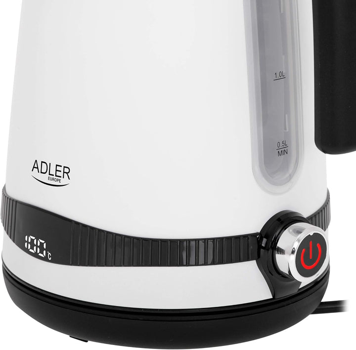 Adler AD 1295w Wasserkocher weiss seidenmatt 1,7 Liter mit LCD-Anzeige und Temperaturregelung 2200W
