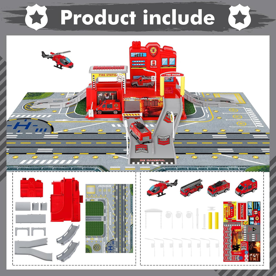 deAO City Feuerwehr Fire Station mit Feuerwehrauto, Hubschrauber, Feuerwehr Büro Bauen, Feuerwehrsta