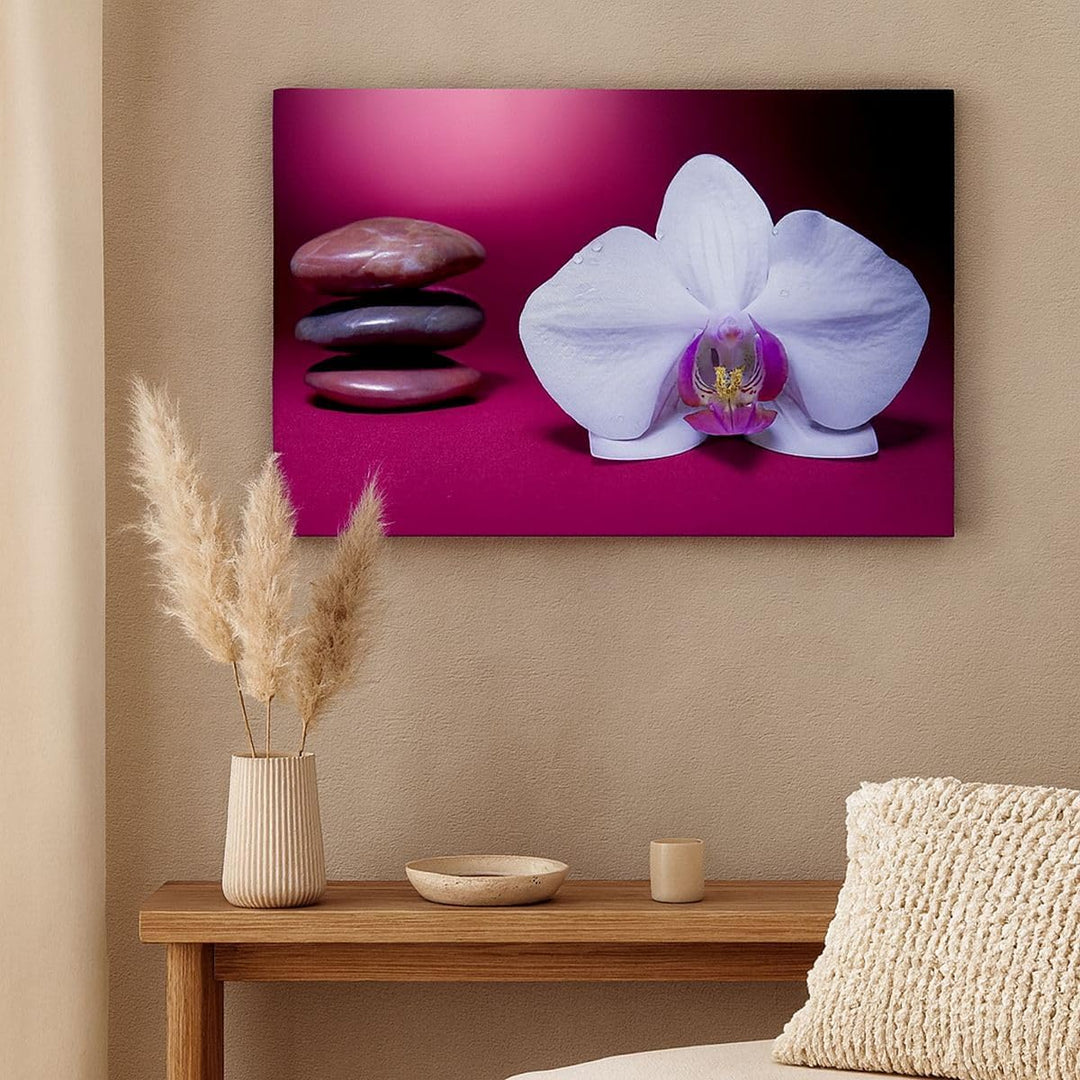 Wandbilder Dekoration Wohnzimmer Spa braune Steine weisse Orchidee Panorama Bilder auf Leinwand 120x