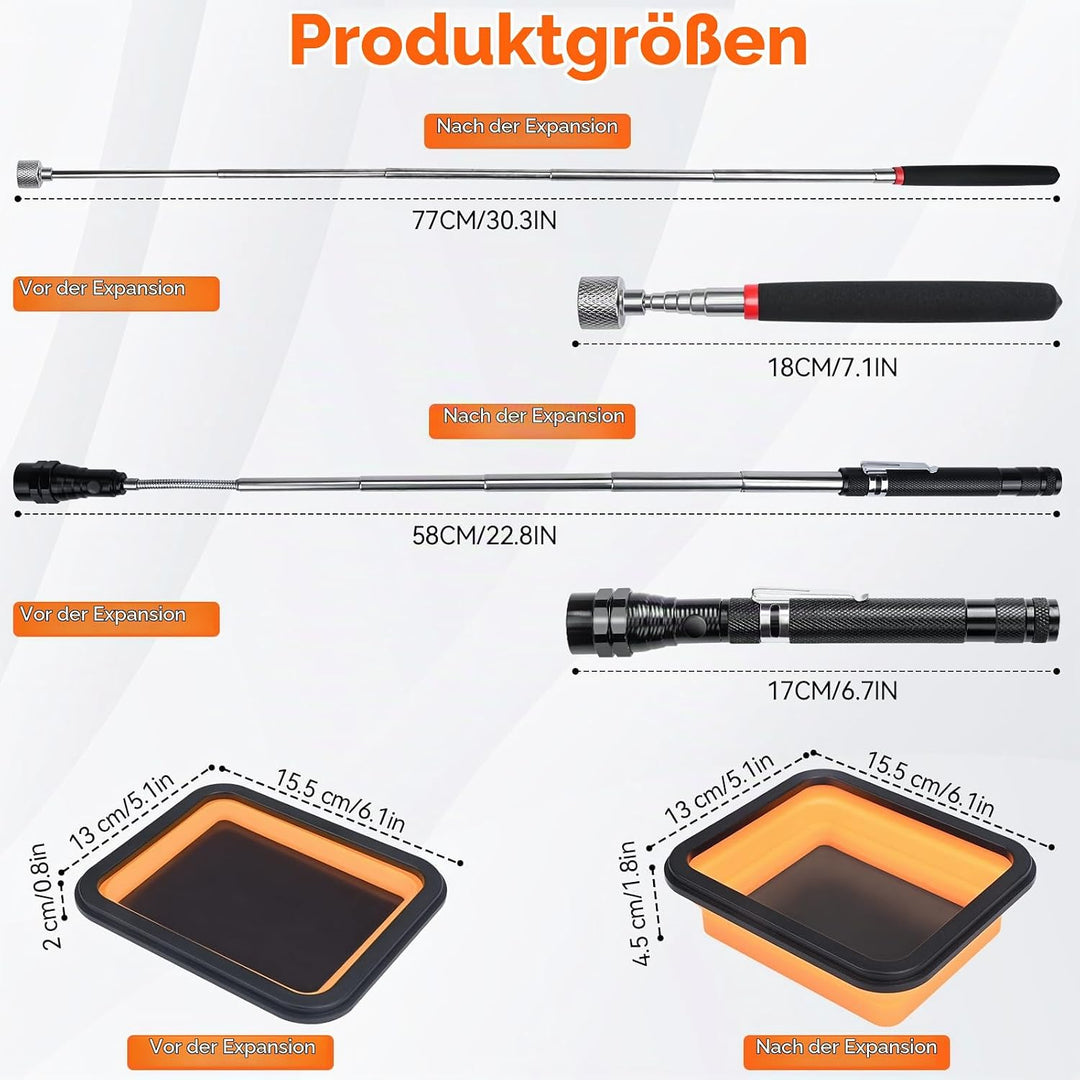 Preciva 3-tlg. Pick Up Tool Set, inkl. Magnet Teleskopstab(18-77cm) bis zu 6,8kg(15lb) Tragkraft + f